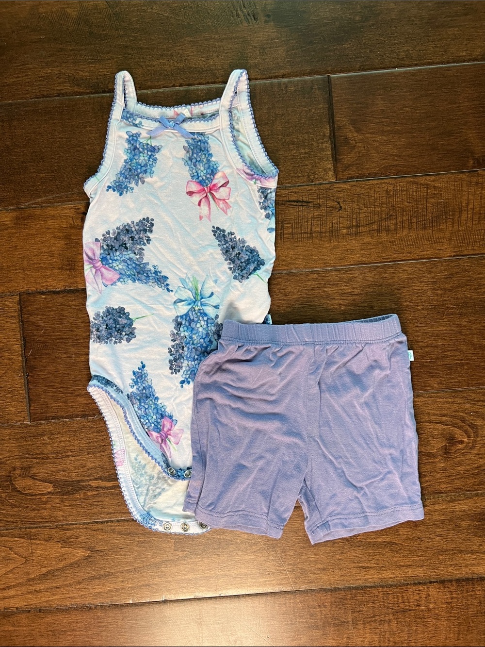 Posh Peanut Tank Bodysuit with Lilac Shorts